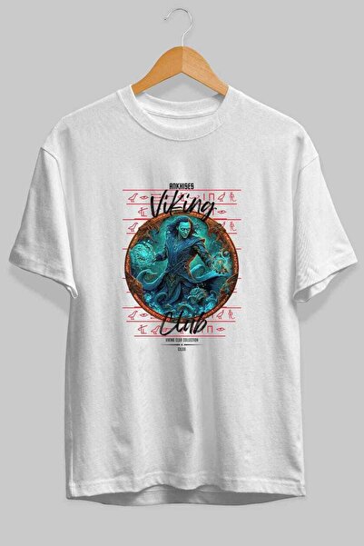 Ankhises Tricou oversize alb cu imprimeu frontal Loke, pentru bărbați și feme...