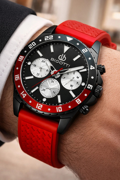 Bigotti Men's Wristwatch All Functions Active Red Silicone Cord Sdbgt001