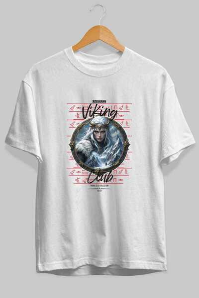 Ankhises Tricou Viking Mythology 19 cu imprimeu frontal, alb, supradimensiona...