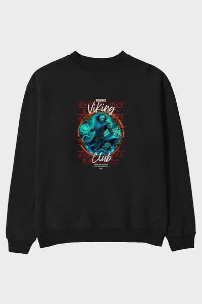 Ankhises Loke față imprimată negru Oversize Sweatshirt Bărbați Femei Unisex