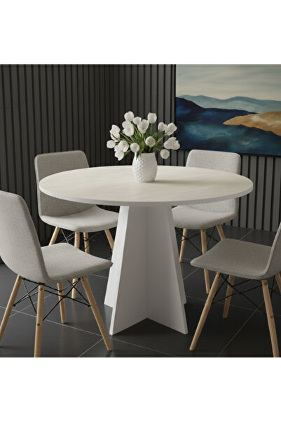 OlcayAksesuar Yıldız İnce Model 90 cm Çaplı (SANDALYE YOK) Yuvarlak Mutfak Ma...