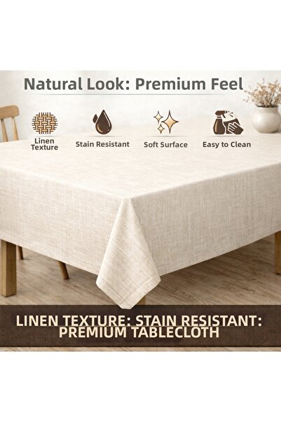 TECHTACT مفرش طاولة من الكتان الكريمي - مقاوم للبقع، سطح ناعم، مظهر فاخر