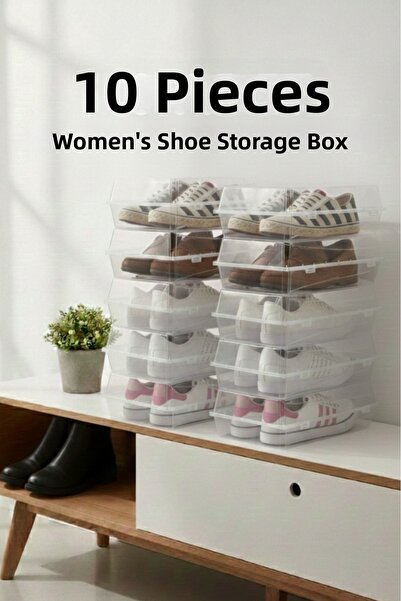 Harvey 10 قطع من صناديق الأحذية النسائية الشفافة، منظم أحذية قابل للتكديس مع ...