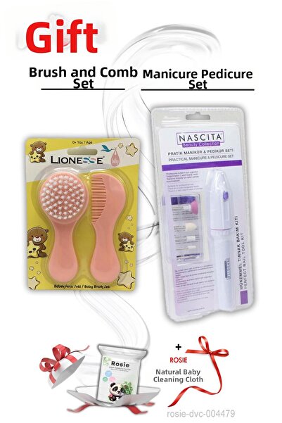 Tarko Set pieptene cu perie roz și set manichiură pedichiură ROSIE cu cadou