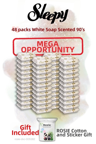 Sleepy مناشف مبللة معطرة بالصابون الأبيض 90 قطعة ميجا 48 عبوة وروزي
