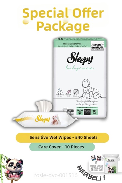 Sleepy 6 أغطية أطفال حساسة - مناديل مبللة 90 قطعة، 10 قطع روزي