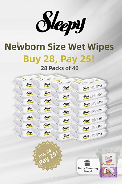 Sleepy اشتري 28 وادفع 25 منشفة أطفال مبللة لحديثي الولادة 40 قطعة وقطن أطفال