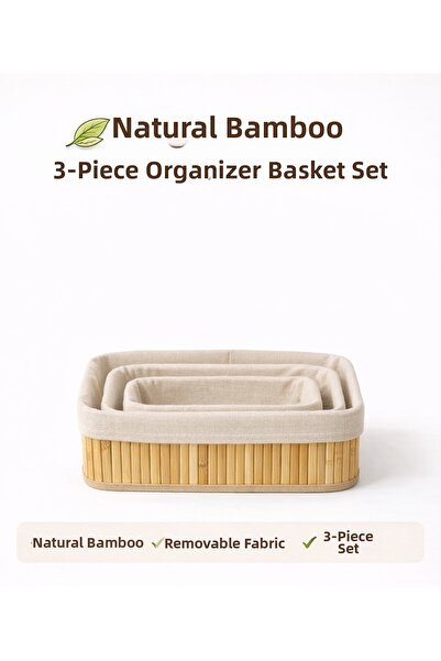 homvira 🌿   Σετ 3 τεμαχίων οργανωτικών καλαθιών από φυσικό ύφασμα μπαμπού & ...