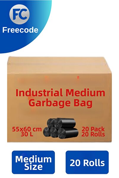 Freecode Industrial Medium Size Garbage Bag 55X60 cm Black – 20 Packs in a Bo...