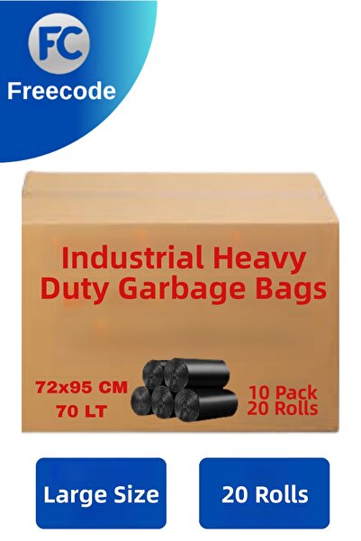 Freecode أكياس قمامة صناعية كبيرة الحجم 72x95 سم باللون الأسود - 20 عبوة في ك...