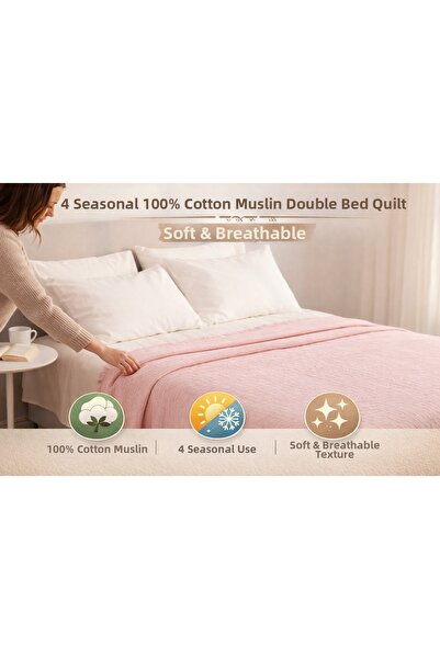 TECHTACT 4 سيزونز موسلين دبل بيكيه 240-260 سم قطن، نسيج ناعم، شال أريكة وغطاء...