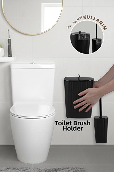 Okyanus Home Σετ βούρτσας και κάδου απορριμμάτων με αυτοκόλλητο Sapphire, Μαύ...