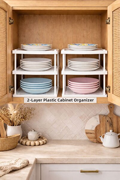 KARTEYA 3-Layer White Plastic Cabinet Organizer (Set of 2)
