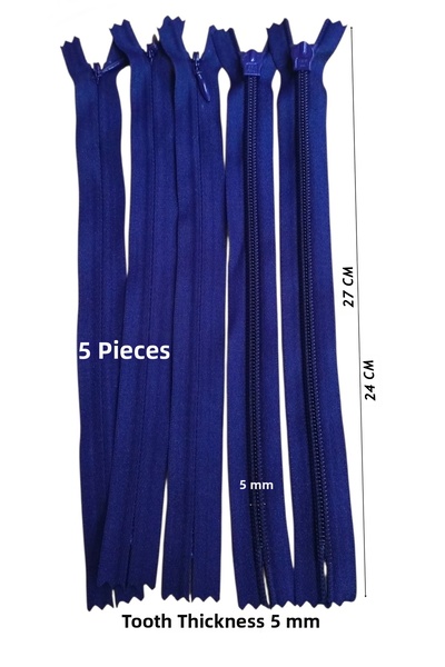 Kezban Tekstil ALBASTRU ÎNCHIS Fermoar ascuns cu dinți groși 5 BUCĂȚI/ 27 cm ...