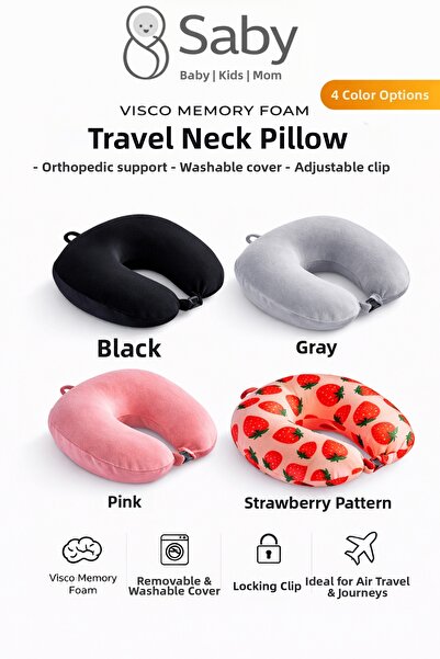 SABY وسادة رقبة فيسكو للسفر - مصممة لتقويم العظام، مع غطاء قابل للغسل، 4 خيار...