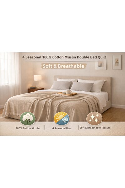 TECHTACT 100% قطن، 4 مواسم، موسلين، سرير فردي، مقاس 160-220 سم، غطاء سرير وغط...