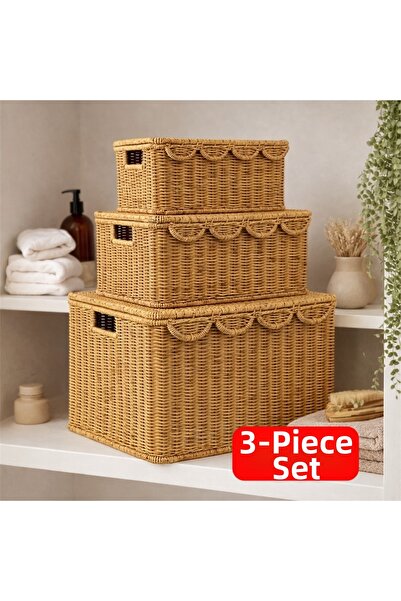 ADA Ahşap oyma ve çerçevecilik Basket Rattan Set of 3 Storage Organizer