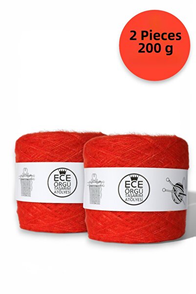 Ece Örgü Tasarım Atölyesi Dark Orange Three-Ply Angora Knitting Yarn (600 Gr.)