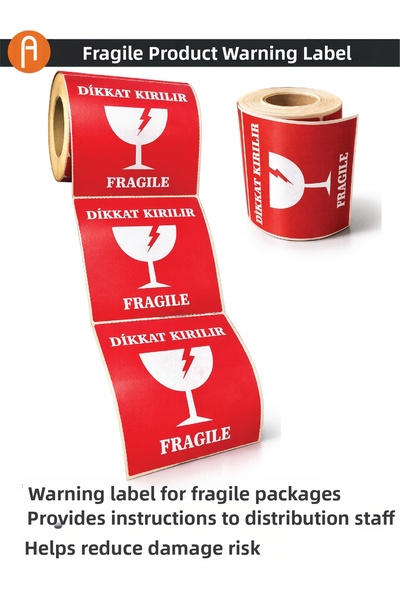 PackMai 100×100 mm 1 Roll-250 Pieces Matte Caution Fragile Warning Label, Fragile Item, Glass and Porcelain