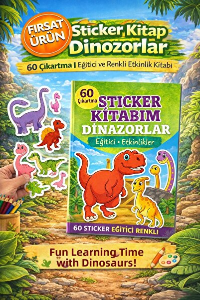 ANI OFİS KIRTASİYE A K ملصق كتابي الديناصورات - كتاب نشاط تعليمي مع 60 ملصقًا...