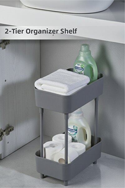 Orvila Makeup Organizer with Shelf |   2-Tier Gray Jewelry Organizer & Genera...