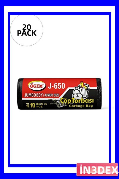 İN3DEX أكياس قمامة كبيرة الحجم 80x110 سم 200 قطعة لون أسود