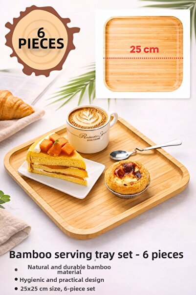 Penthouse 6 Pieces 25cm Bamboo Square Serving Plate, Presentation Set (25X25 cm)