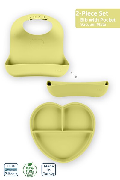 Moki Silicone Feeding Set 2-Piece Pond Green / Baby Bib, Feeding Plate