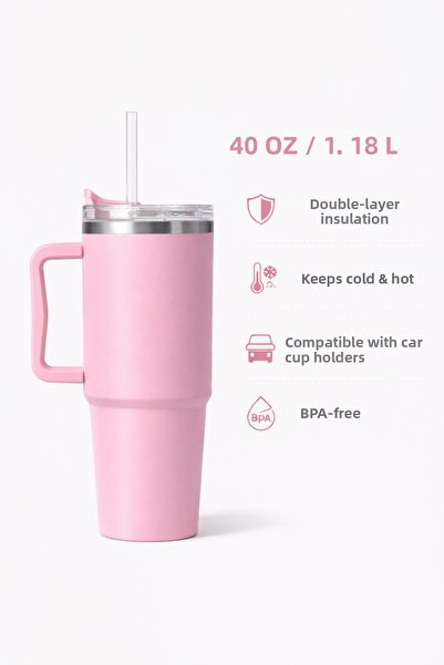ARVALE Stainless Steel 1.18 L Thermos Cup with Straw, Double Layer Steel Flas...