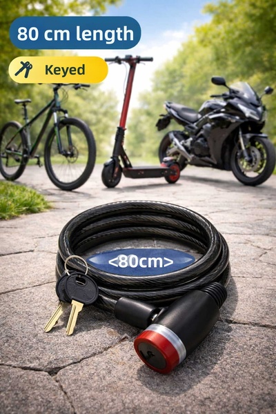 ASG Bicycle, Scooter Motorcycle Lock 12Mmx80Cm Steel with Double Key