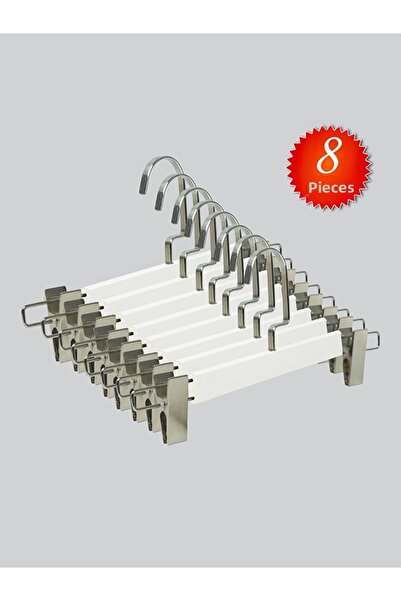 NYN Wooden (Silver Hook Lama) Skirt and Trouser Hangers with Latches, 8 Pieces