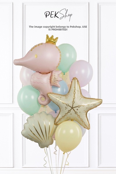 PEKSHOP Retro Seahorse, Starfish and Oyster Foil Balloon Set with Foil Balloo...