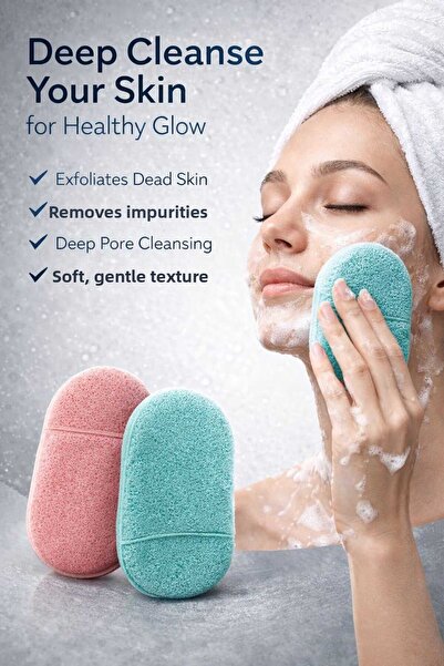 SEVRU إسفنجة فعالة للتقشير والعناية بالوجه، إسفنجة لفتح المسام 2 قطعة