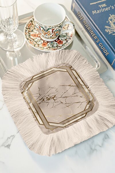 Evimde Bambaşka Șervețel de prezentare cu efect de marmură și franjuri - Șerv...