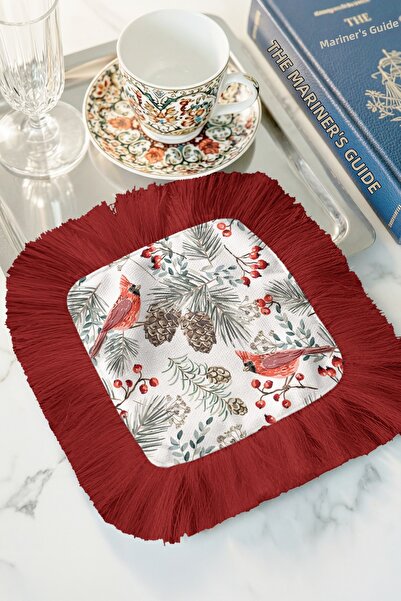 Evimde Bambaşka Șervețel decorativ cu ciucuri și model de păsări pentru curte...