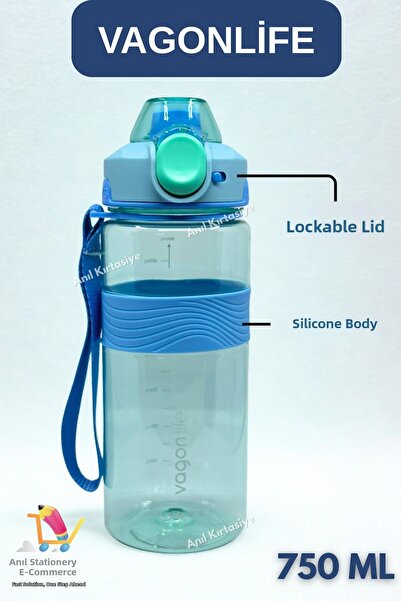 Vagonlife Tritan 750 ml Water Bottle with Wrist Strap - Non-Slip Silicone Body