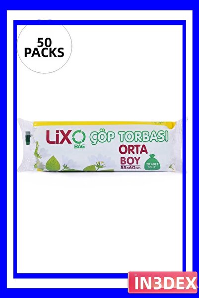 İN3DEX Medium Size Garbage Bags 55X60 cm 1000 Pieces Blue Roll Pack