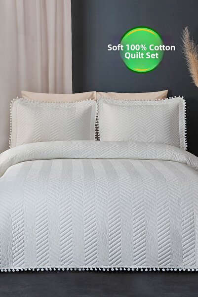 Evlen Home Collection Κάλυμμα κρεβατιού Ollie Double Pompom Καπιτονέ - 100% β...
