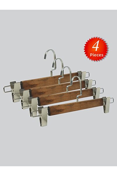 NYN Wooden (Silver Hook Lama) Skirt and Trouser Hangers with Latches, 4 Pieces