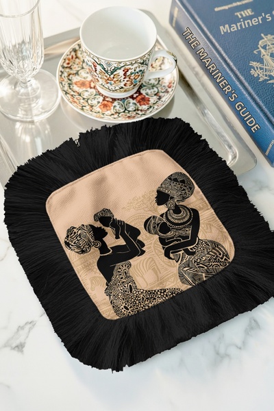 Evimde Bambaşka منديل تقديم أنيق مستوحى من أفريقيا مع حواف فنية - منديل أسود ...