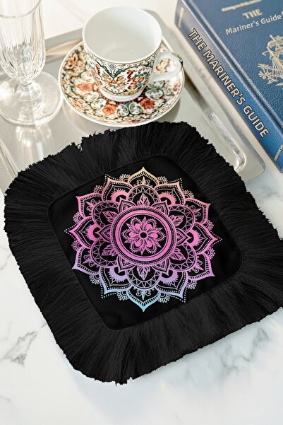 Evimde Bambaşka Șervețel decorativ Mandala cu franjuri strălucitoare pentru c...