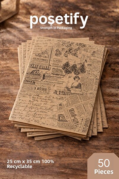 POŞETİFY ورق عرض مزخرف بنمط الصحف القديمة | 50 قطعة |   ورق مقاوم للزيت للعرو...