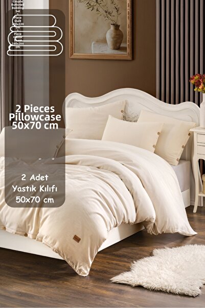 MUEV Bohemian Elastic Sheet Double Buttoned Duvet Cover Set Soft Textured Nat...