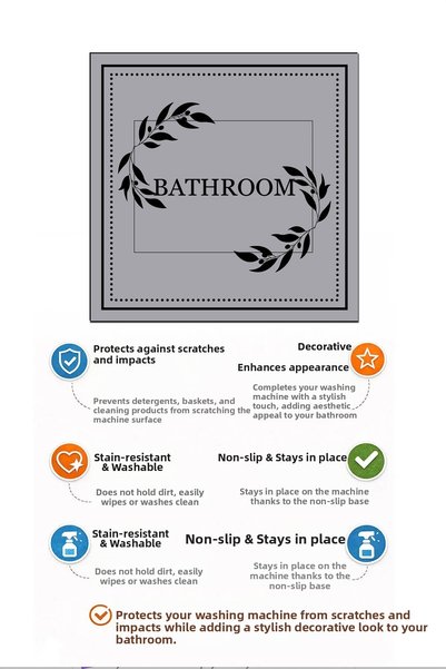 Nihai Ev Stain-Resistant Non-Slip Washable Bathroom Washing Machine Dryer Cover & Mat 60X60Cm