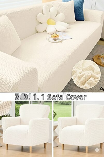 Hazineci Bey Brick Pattern 3 3 1 1 Sofa Cover, Elastic, Non-Slip, Sofa Bed, S...