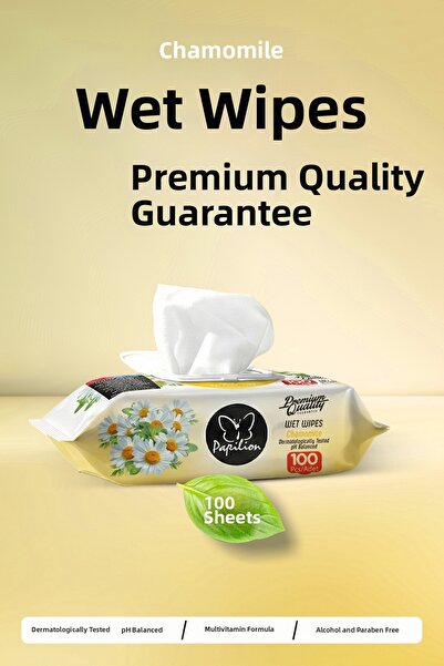 Papilion مناديل مبللة بخلاصة البابونج 100 ورقة، متوازنة الحموضة، خالية من الك...