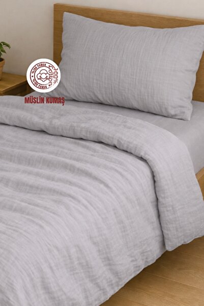 sutra 100% Cotton Muslin Fabric Single Size Fitted Sheet Duvet Cover Set