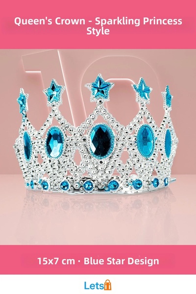 Samur Coroană de Regină pentru Copii Brodată cu Stea Albastră 15x7 cm