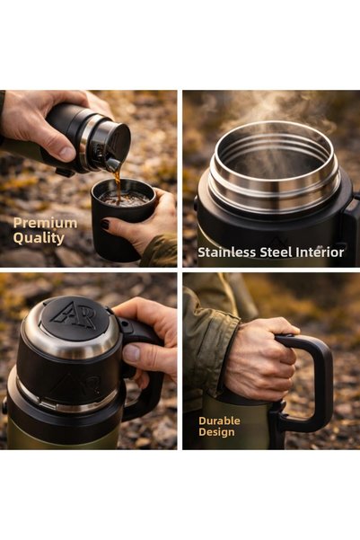 coofbe Professional 68 oz Stainless Steel 2 Liter Camping Thermos with Cup 24 Hours Hot 36 Hours Cold