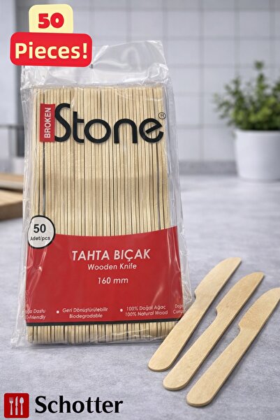 Broken Stone Bamboo Knives 50 Pieces 160 mm – Natural and Durable Disposable